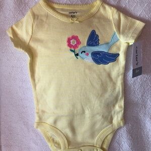 NEW Baby Girls Yellow and White Striped Onesie Bird Flower Size 6 Month